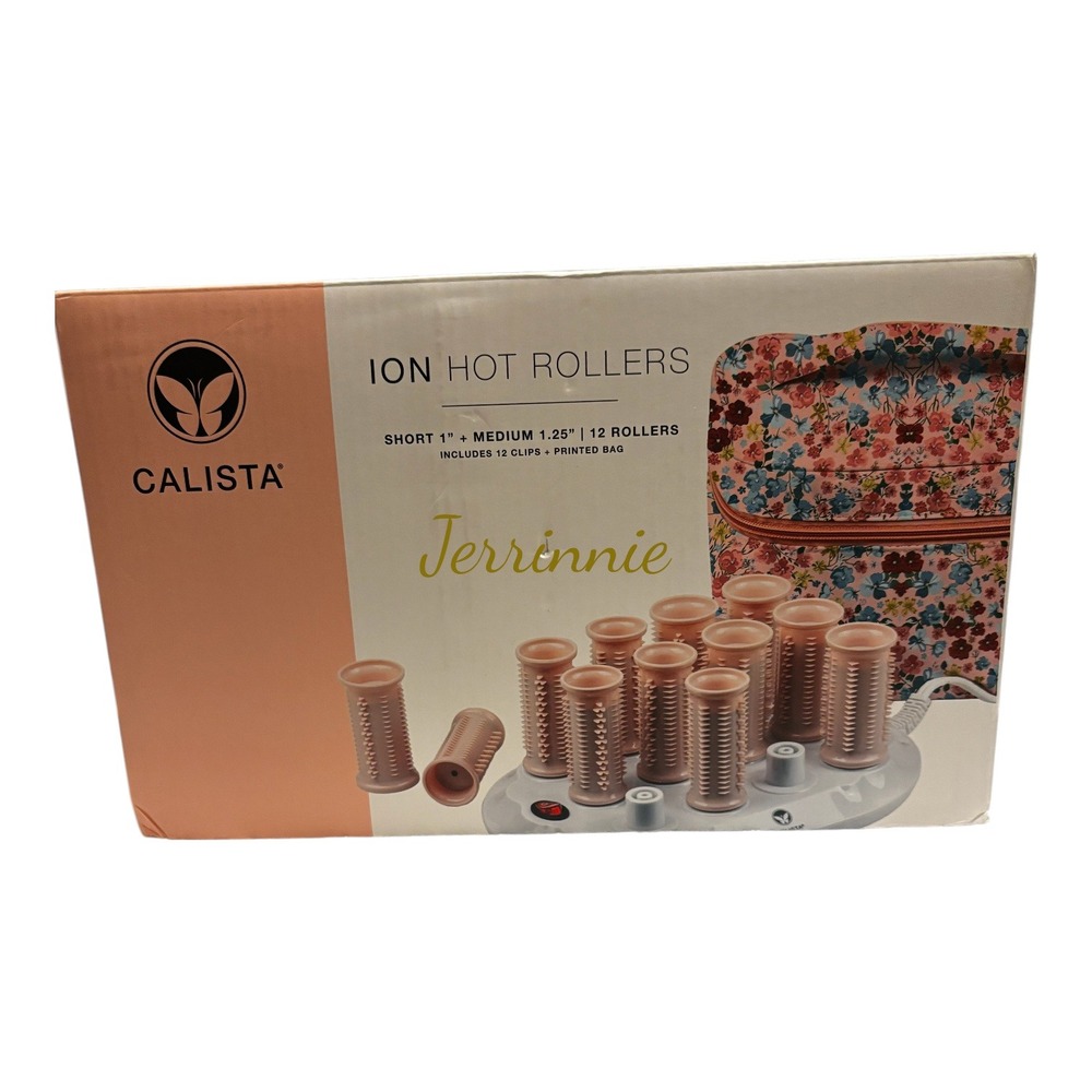 Calista Ion Hot Rollers 12 Piece Set 1" 1.25" Floral Bag Dual Voltage